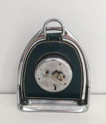 Leather and Chrome Clock attributed to Jacques Adnet, France, 1950s-BA-658561