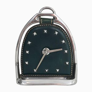 Leather and Chrome Clock attributed to Jacques Adnet, France, 1950s-BA-658561