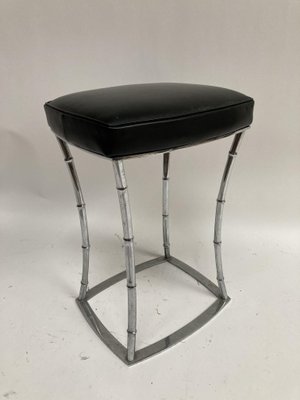 Leather and Chromed Brass Stool Attributed to Jacques Adnet-VRR-1077450