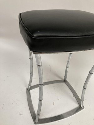 Leather and Chromed Brass Stool Attributed to Jacques Adnet-VRR-1077450