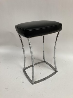 Leather and Chromed Brass Stool Attributed to Jacques Adnet-VRR-1077450