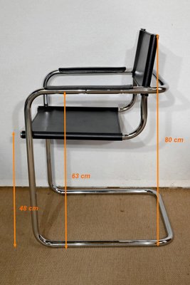 Leather and Chromed Metal Armchairs in the Style of Marcel Breuer, 1970s, Set of 2-RVK-1406487