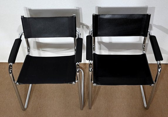 Leather and Chromed Metal Armchairs in the Style of Marcel Breuer, 1970s, Set of 2-RVK-1406487