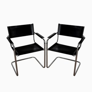 Leather and Chromed Metal Armchairs in the Style of Marcel Breuer, 1970s, Set of 2-RVK-1406487