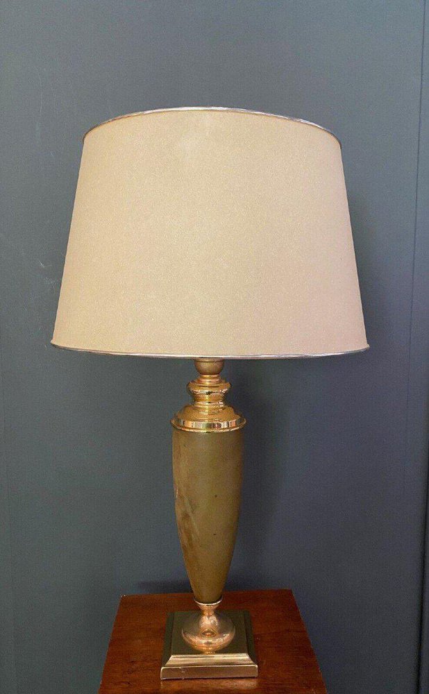 Leather and Gold Metal Lamp from Le Dauphin, 1970