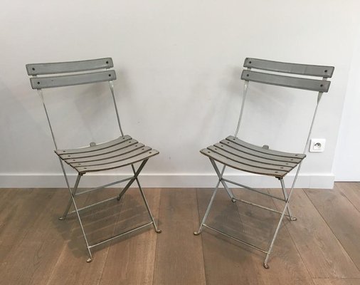 Leather and Lacquered Metal Folding Chairs, Italian, 1970s, Set of 2-BA-658283