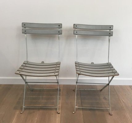 Leather and Lacquered Metal Folding Chairs, Italian, 1970s, Set of 2-BA-658283