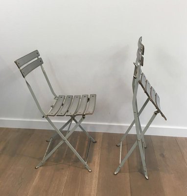 Leather and Lacquered Metal Folding Chairs, Italian, 1970s, Set of 2-BA-658283