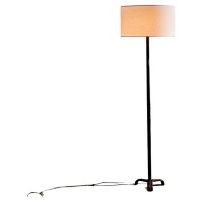 Leather and Metal Floor Lamp by Jacques Adnet, France, 1950s-SFD-1791933