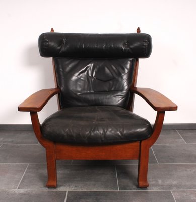 Leather and Oak Ox-Shape Armchairs, 1950s, Set of 2-IV-1772654