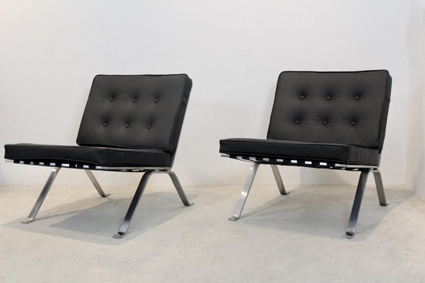 Leather and Stainless Steel Lounge Chairs by Hans Eichenberger for Girsberger, Set of 2-MO-1160578