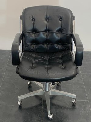 Leather and Steel Adjustable Swivel Armchair, 1970s-IJR-1240086