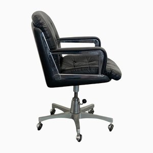 Leather and Steel Adjustable Swivel Armchair, 1970s-IJR-1240086