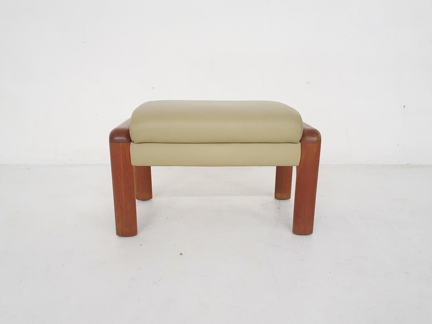 Leather and Teak Ottoman attributed to Sven Ellekaer for Komfort, Denmark, 1960s