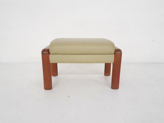 Leather and Teak Ottoman attributed to Sven Ellekaer for Komfort, Denmark, 1960s