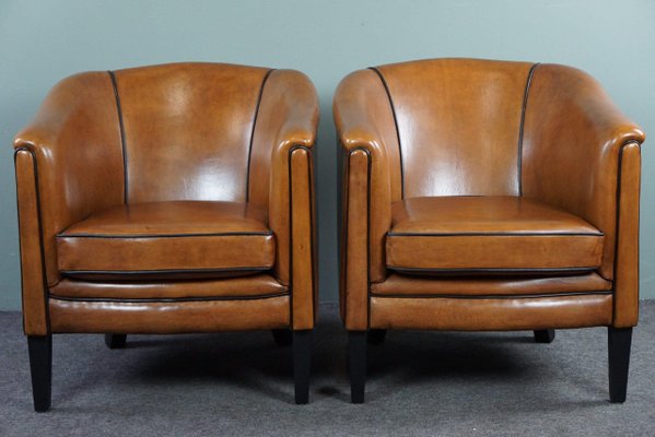 Leather Armchair with Black Piping, Set of 2-HPP-1724554