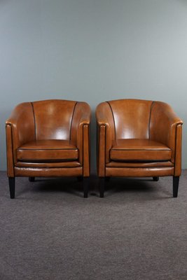 Leather Armchair with Black Piping, Set of 2-HPP-1724554