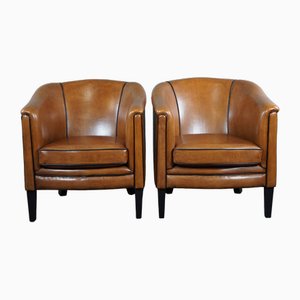 Leather Armchair with Black Piping, Set of 2-HPP-1724554