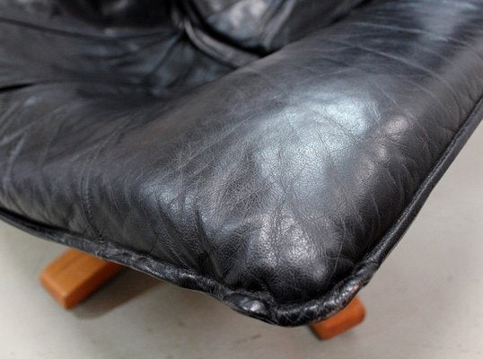 Leather & Beech Swivel Chair, 1970s-RVK-878795