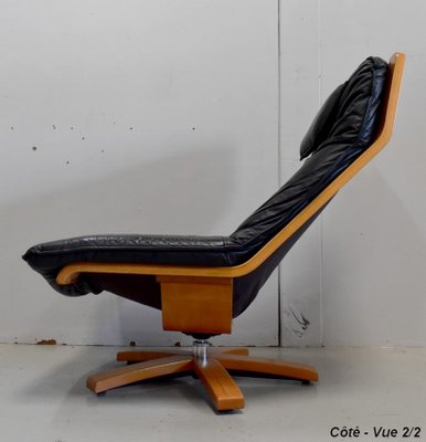 Leather & Beech Swivel Chair, 1970s-RVK-878795