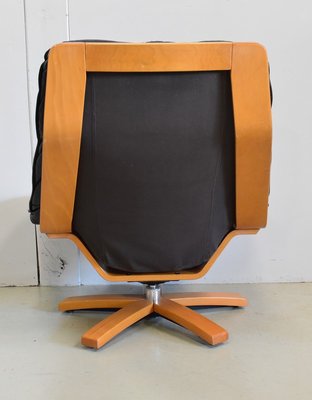 Leather & Beech Swivel Chair, 1970s-RVK-878795