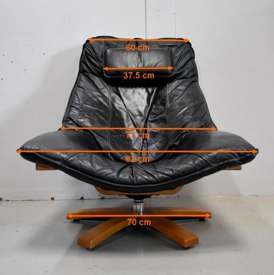 Leather & Beech Swivel Chair, 1970s-RVK-878795