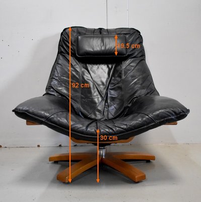 Leather & Beech Swivel Chair, 1970s-RVK-878795