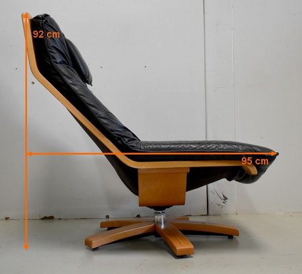 Leather & Beech Swivel Chair, 1970s-RVK-878795