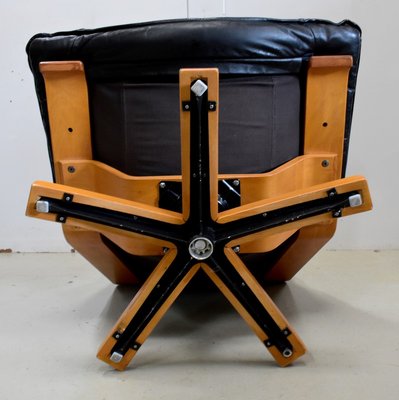 Leather & Beech Swivel Chair, 1970s-RVK-878795