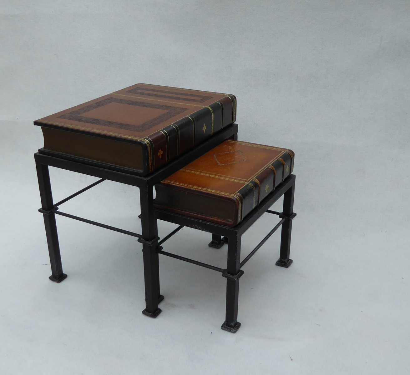 Leather Book Formed Nesting Side Tables, 1970s, Set of 2