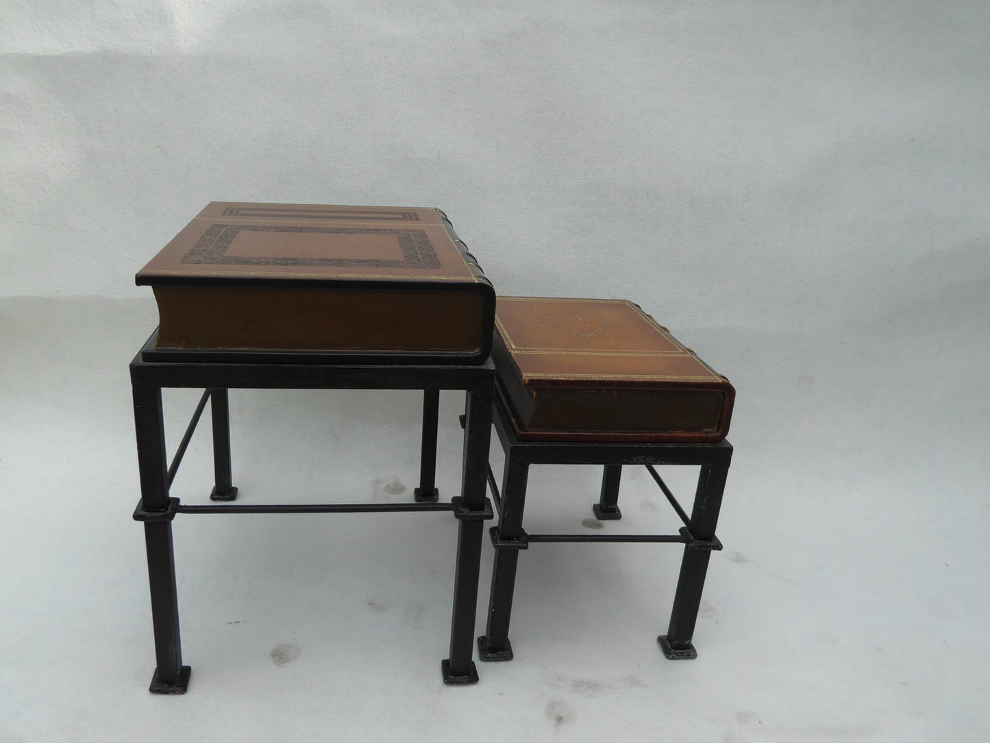 Leather Book Formed Nesting Side Tables, 1970s, Set of 2