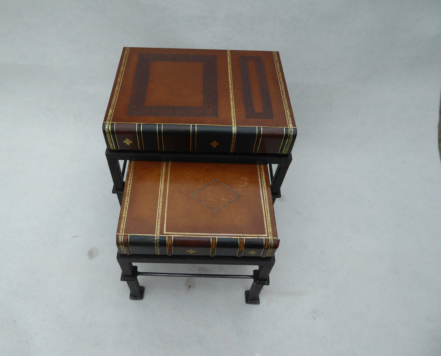 Leather Book Formed Nesting Side Tables, 1970s, Set of 2