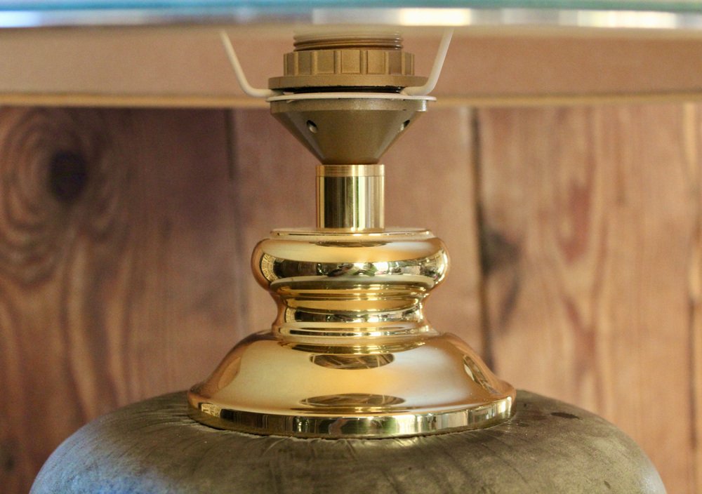 Leather & Brass Table Lamp from Maison Dauphin, 1960s