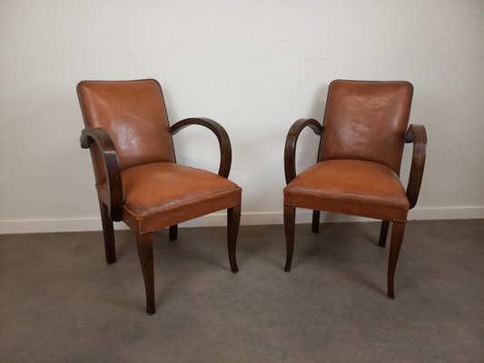 Leather Bridge Armchairs, 1930s, Set of 2-TUK-2018455