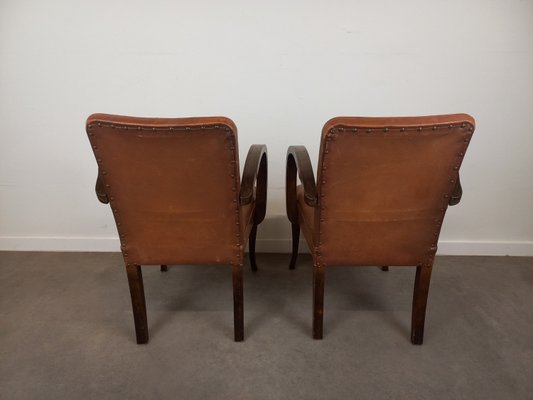 Leather Bridge Armchairs, 1930s, Set of 2-TUK-2018455