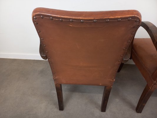 Leather Bridge Armchairs, 1930s, Set of 2-TUK-2018455