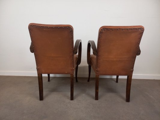 Leather Bridge Armchairs, 1930s, Set of 2-TUK-2018455