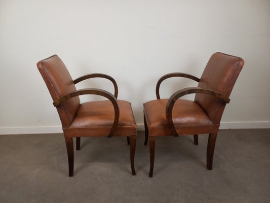 Leather Bridge Armchairs, 1930s, Set of 2-TUK-2018455