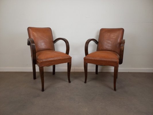 Leather Bridge Armchairs, 1930s, Set of 2-TUK-2018455