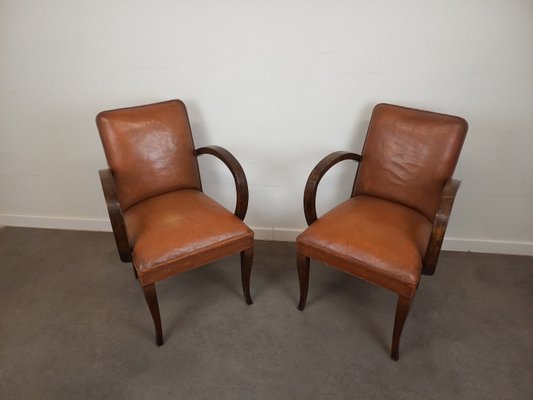 Leather Bridge Armchairs, 1930s, Set of 2-TUK-2018455