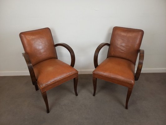 Leather Bridge Armchairs, 1930s, Set of 2-TUK-2018455