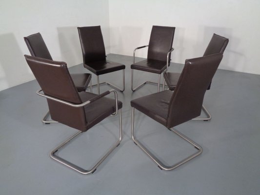 Leather Cantilever Dining Chairs by Karl Friedrich Förster for KFF, 1990s, Set of 6-RDW-700822