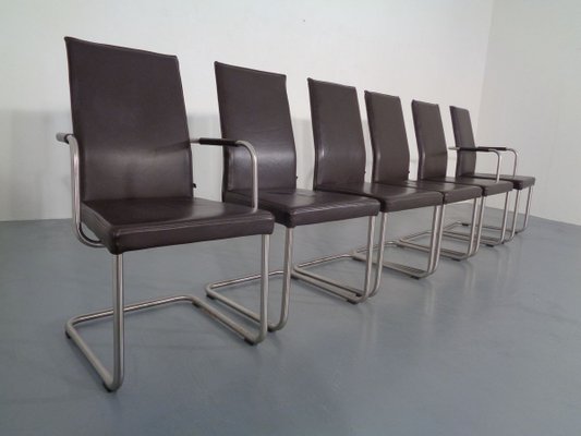 Leather Cantilever Dining Chairs by Karl Friedrich Förster for KFF, 1990s, Set of 6-RDW-700822