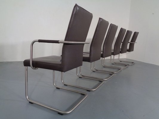 Leather Cantilever Dining Chairs by Karl Friedrich Förster for KFF, 1990s, Set of 6-RDW-700822