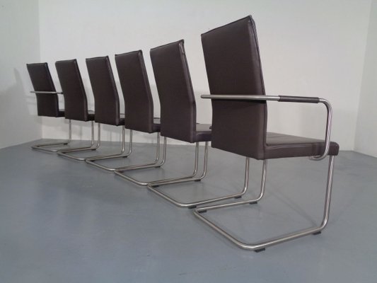 Leather Cantilever Dining Chairs by Karl Friedrich Förster for KFF, 1990s, Set of 6-RDW-700822