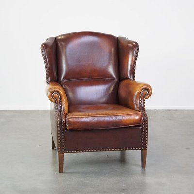 Leather Cognac Wing Chair-HPP-2039538