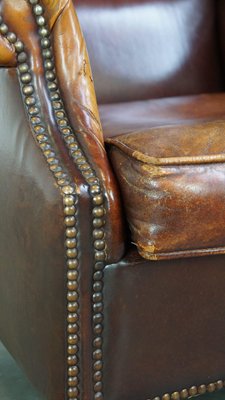 Leather Cognac Wing Chair-HPP-2039538