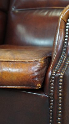 Leather Cognac Wing Chair-HPP-2039538