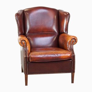 Leather Cognac Wing Chair-HPP-2039538