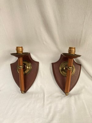 Leather-Covered Wall Lights by Jacques Adnet, 1950, Set of 2-VRR-1987464